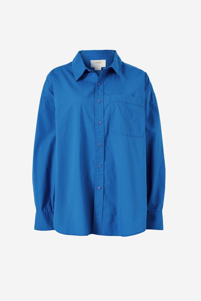 Oversized Poplin Shirt, COBALT ORGANIC COTTON