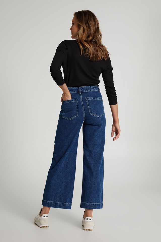 Wide Leg Seamed Jean With Recycled Cotton, INDIGO BLUE