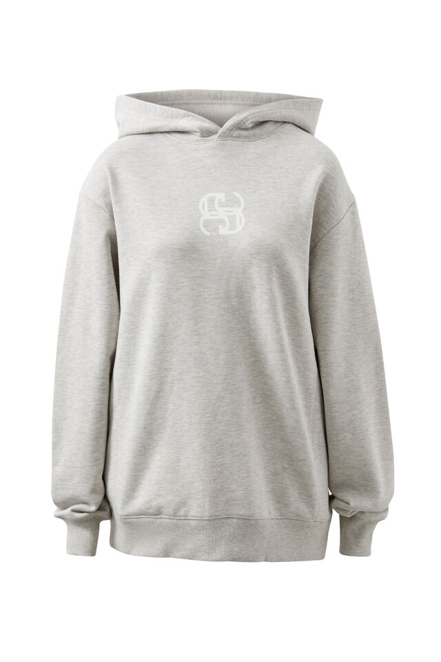 Oversized Slouchy Hoodie, GREY MARLE LOGO