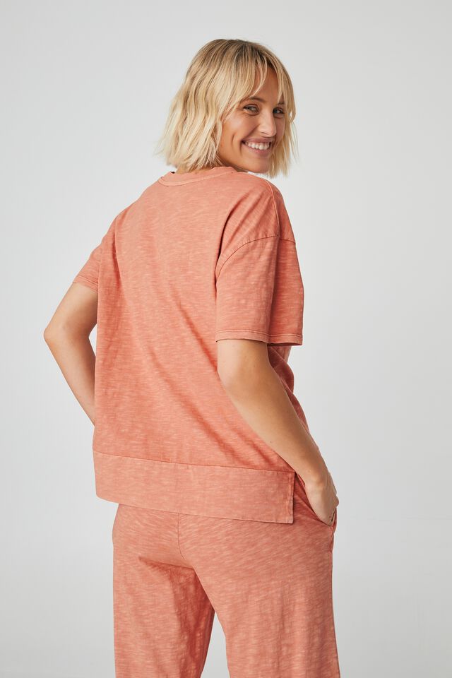 Organic Lounge Boxy Henley Tee, RUST NATURAL DYE