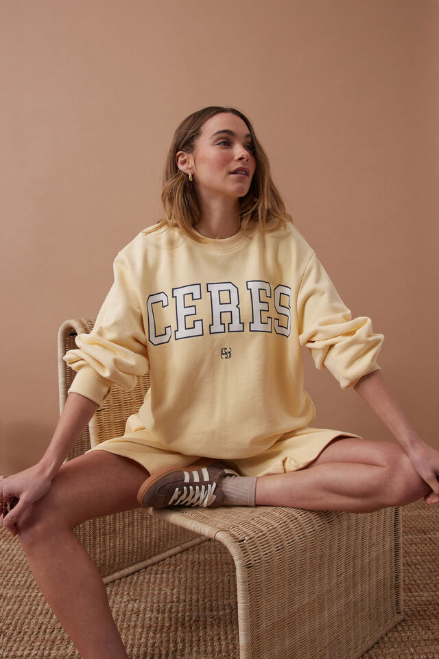 Isla Oversized Slouchy Crew, SUNNY YELLOW HERITAGE LOGO