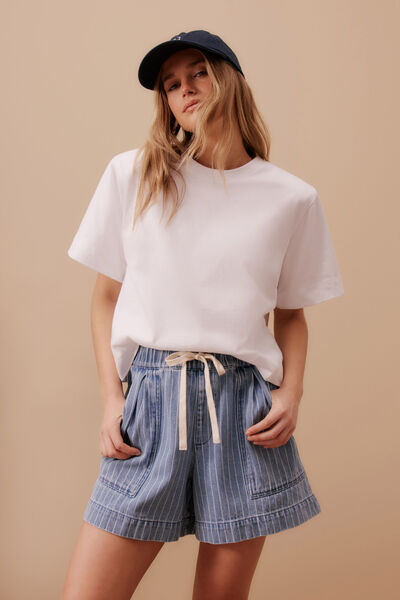 Boxy Shoulder Tee, WHITE