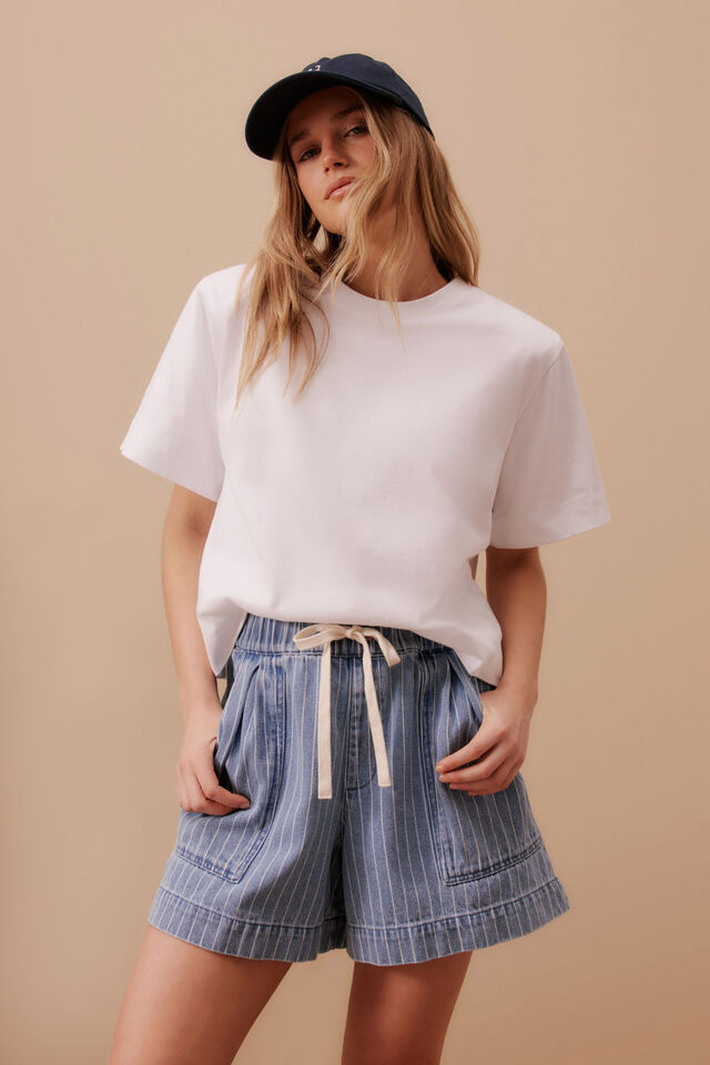 Boxy Shoulder Tee, WHITE