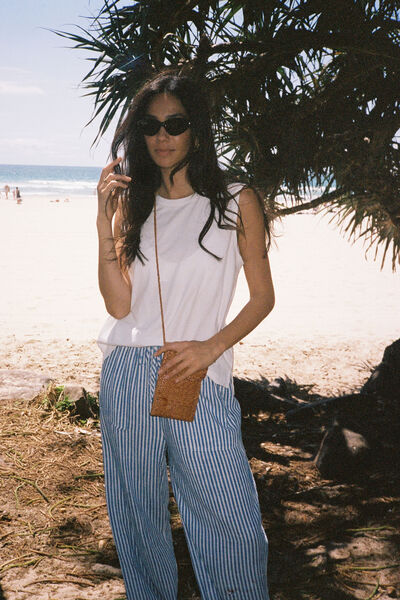 Relaxed Beach Pant, BLUE STRIPE RESCUED FABRIC