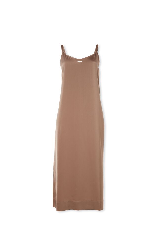 Satin Slip Dress With Recycled Fibres, TAUPE