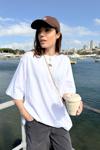 Liv Oversized Tee, WHITE /CHOC CL EMBROIDERY