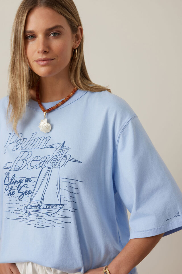 Liv Oversized Tee, CHINA BLUE/PALM BEACH
