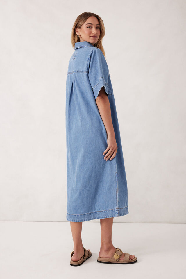 Ava Short Sleeve Midi Dress, VINTAGE BLUE