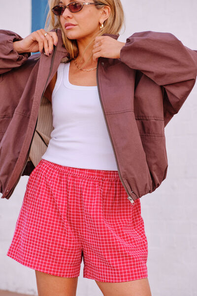 Mila Short, TEXTURED RED CHECK