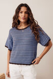 Nina Boxy Knit Tee, BRUNETTE SKY BLUE STRIPE - example image 1