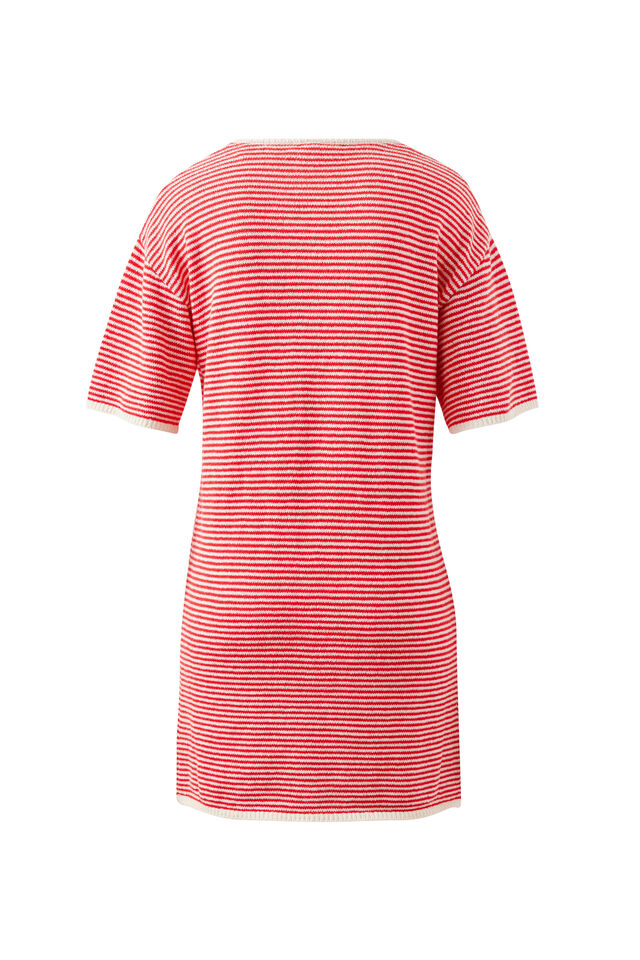 Fia Stripe Knit Mini Dress, FIERY RED ECRU STRIPE