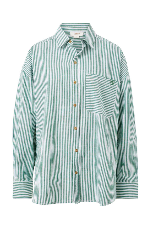 Peta Oversized Shirt, WINTER GREEN BRIGHT WHITE STRIPE