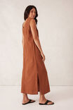 Button Through Midi Shift Dress, BURNT CARAMEL TEXTURED COTTON - alternate image 3