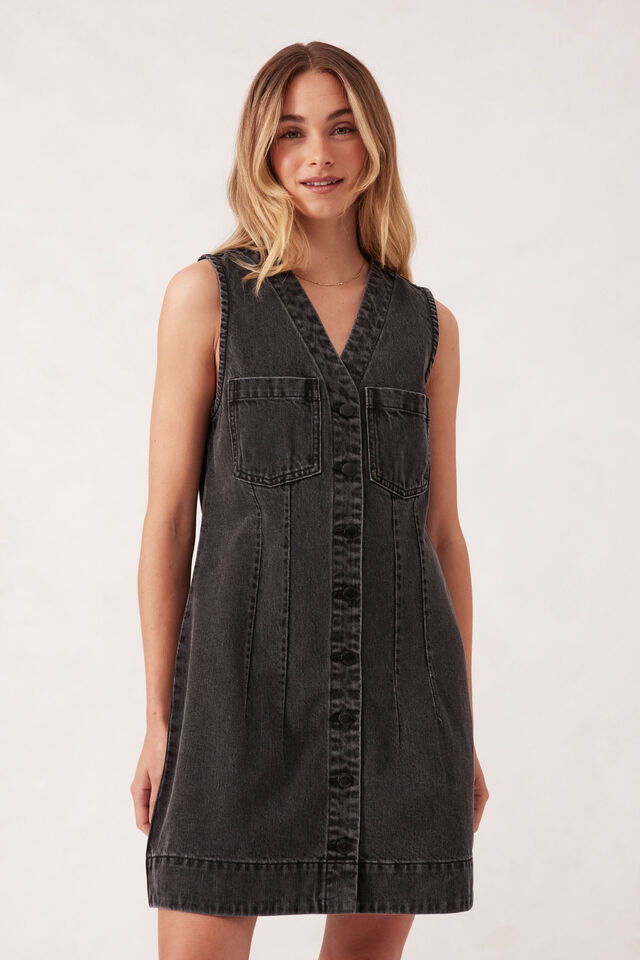 Seamed Mini Shift Dress, VINTAGE BLACK