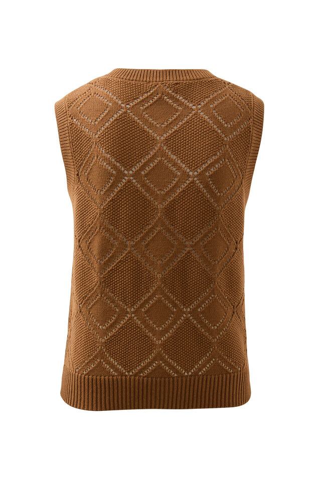 Dahlia Diamond Knit Vest, TOFFEE