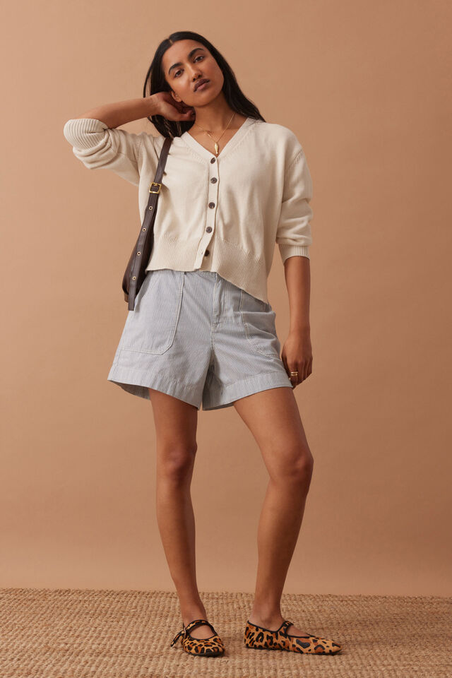 Sadie Long Sleeve V Knit Cardi, ECRU