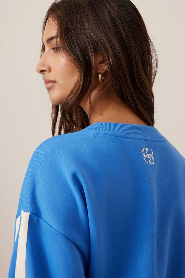 Sasha Sporty Slouchy Crew, MARINE BLUE SIDE STRIPE