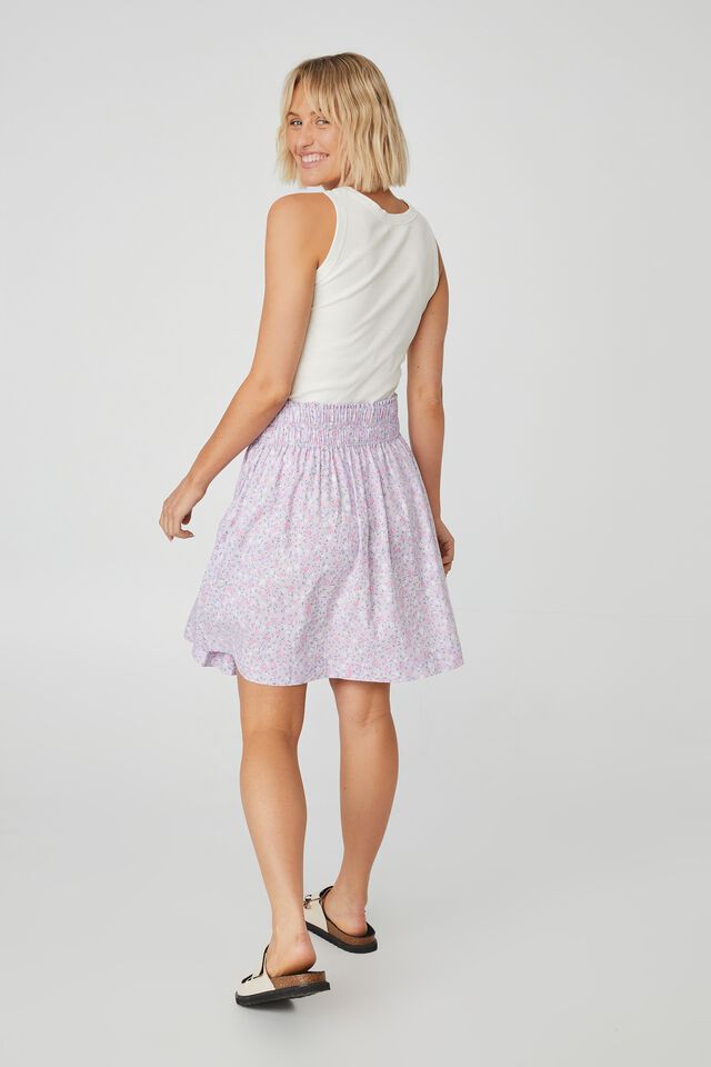 Ruffle Mini Skirt In Rescued Fabric, LILAC FLORAL