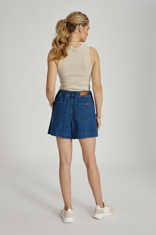 Denim Everyday Short In Cotton Lyocell Blend, INDIGO BLUE