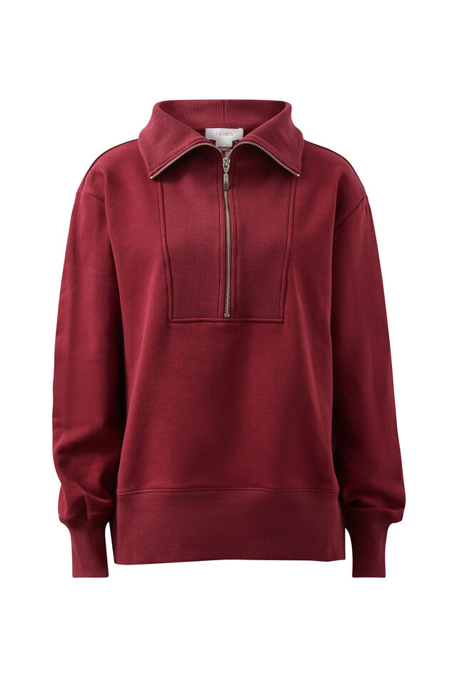 Isabella Half Zip Sweat, BURGUNDY