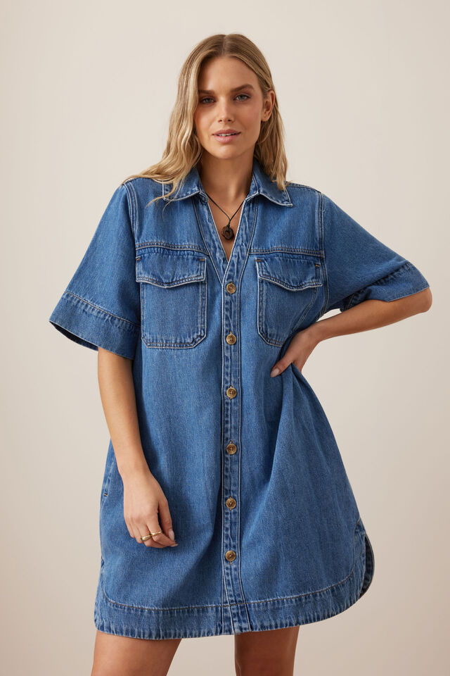 Sammy Relaxed Shirt Dress, FRESH INDIGO