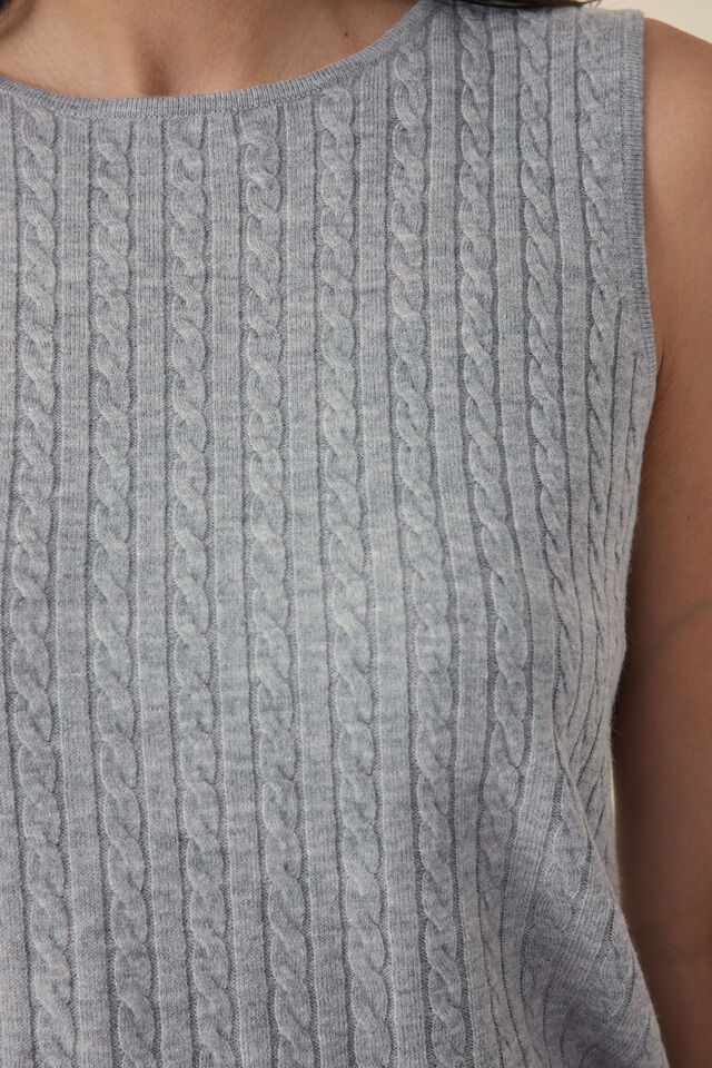Cable Soft Knit Tank, GREY MARLE