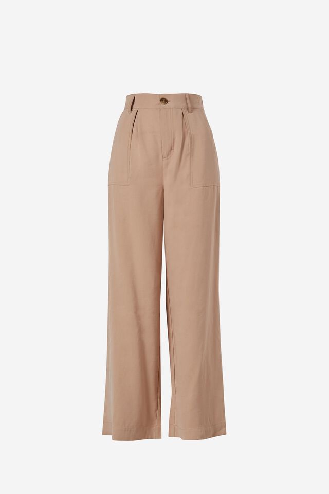 Utility Pleat Front Pant In Rescued Fabric, DARK CAMEL
