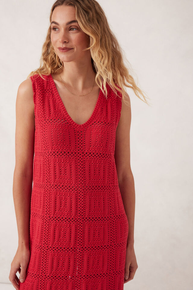 Square Knit Midi Tank Dress, HERITAGE RED