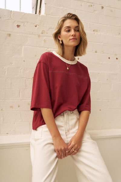 Devon Slouchy Seam Tee, MULBERRY