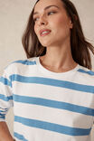 Longline Step Hem L/S Tee, VANILLA/POOL BLUE BOLD STRIPE - alternate image 5