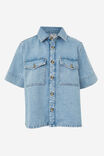 Short Sleeve Boxy Shirt, VINTAGE BLUE DENIM - alternate image 2