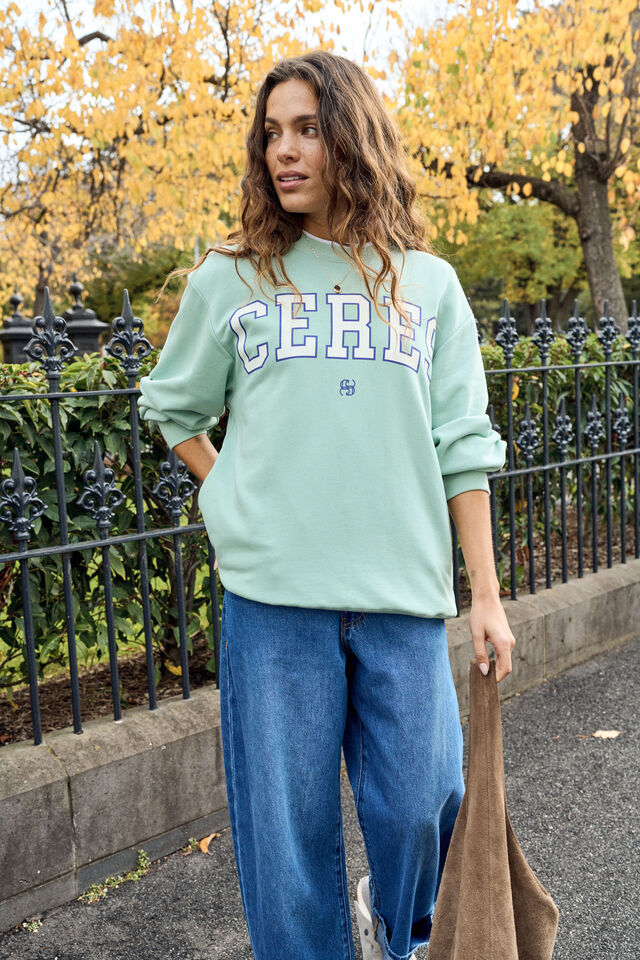Isla Oversized Slouchy Crew, SEAFOAM/POLO BLUE HERITAGE LOGO