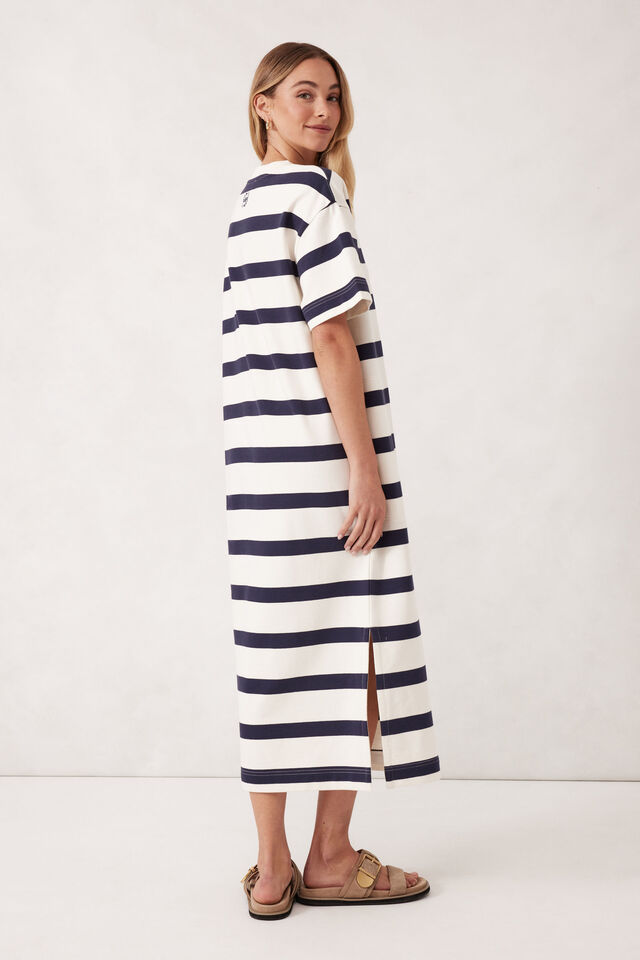 Charlotte Midi Terry Dress, WHITE NAVY BOLD STRIPE
