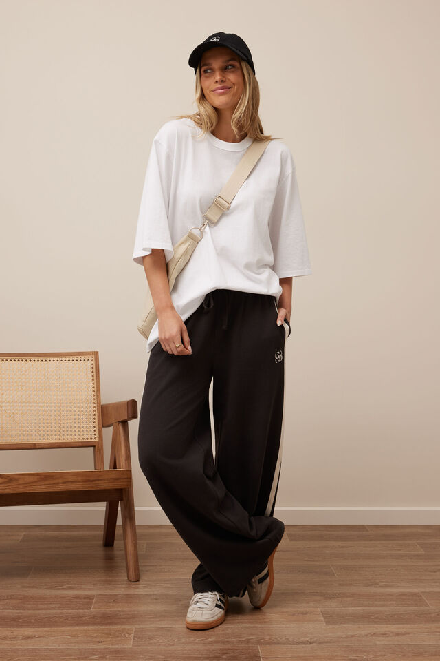 Gigi Wide Leg Terry Trackpant, PHANTOM SIDE STRIPE