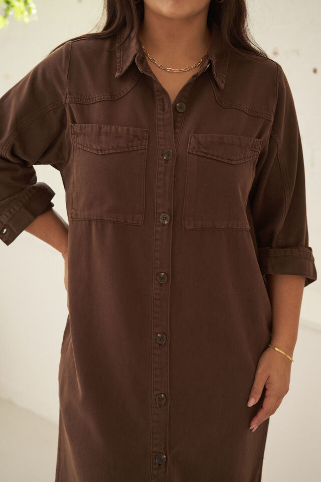 Rae Long Sleeve Midi Dress, CHOCOLATE
