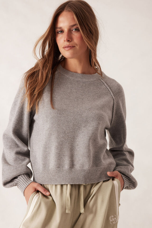 Soft Knit Raglan Crew, GREY MARLE