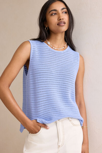 Margot Mesh Knit Tank, SKY BLUE