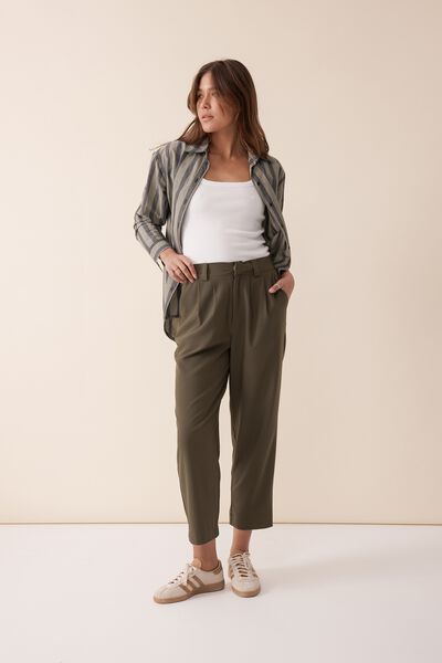 Jacqui Felgate Tapered Pant In Recycled Blend, MILITARY GREEN