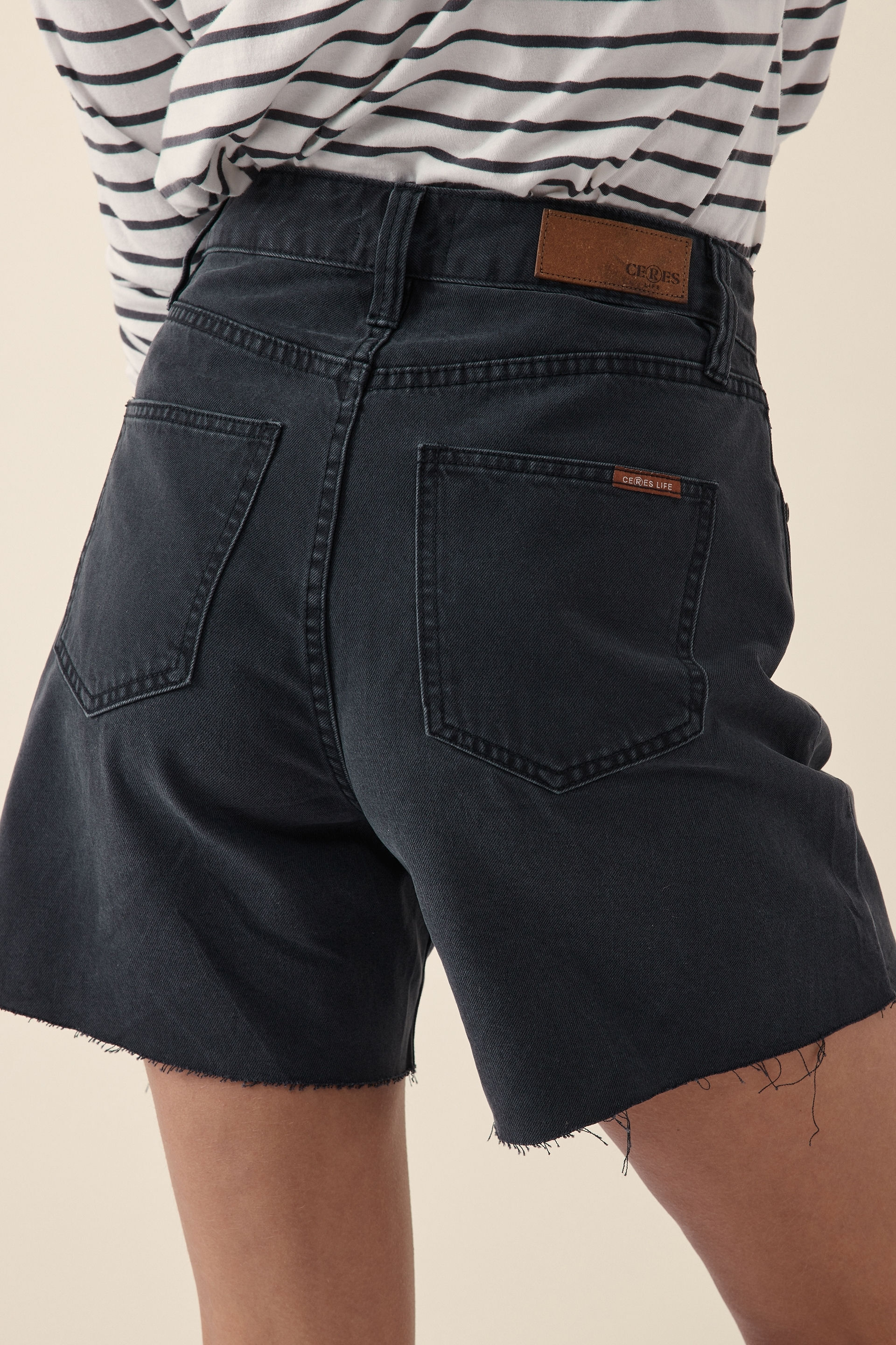 Knee length cheap denim shorts black