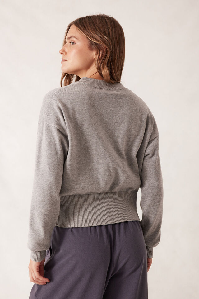 Soft Crew Cardi, GREY MARLE