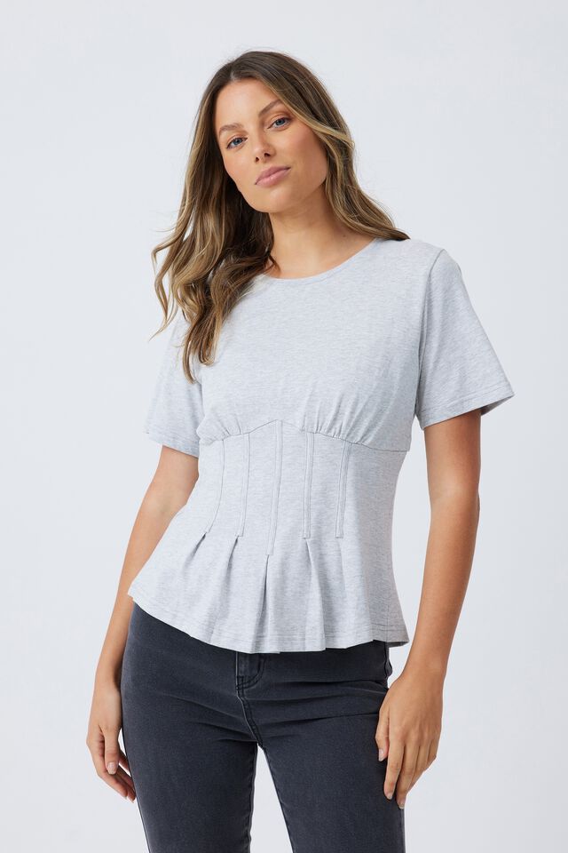 Soft Corset Top In Organic Cotton, GREY MARLE