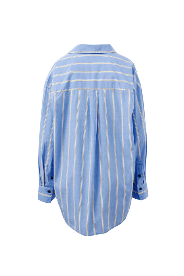 Peta Oversized Shirt, BAY BLUE BUTTER YELLOW STRIPE
