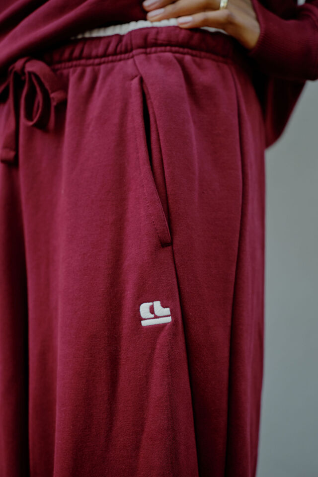 Bowie Barrel Leg Trackpant, BURGUNDY CONTRAST BUFF BIND