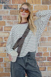 Beau Long Sleeve Slouchy Tee, MILK/BRUNETTE BROWN STRIPE - alternate image 5