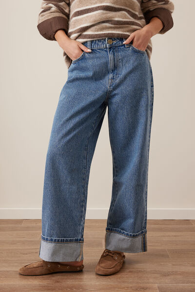 Loose Cuff Jean, WORN BLUE