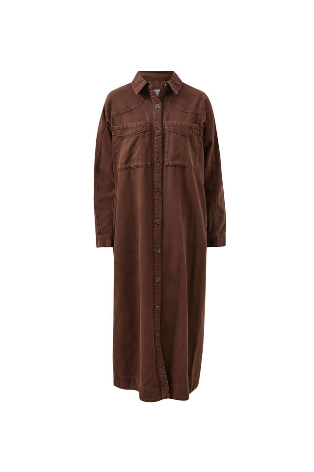 Rae Long Sleeve Midi Dress, CHOCOLATE