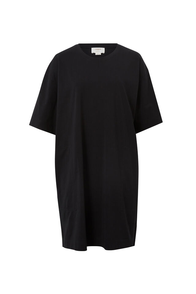 Short Sleeve Tee Dress, BLACK