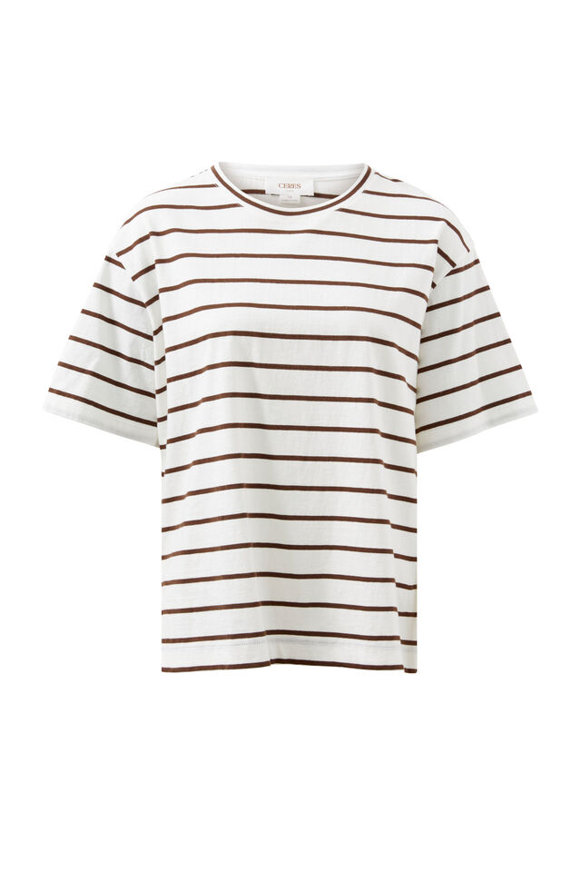 Stevie Slouchy Tee, VANILLA/CHOC FINE STRIPE