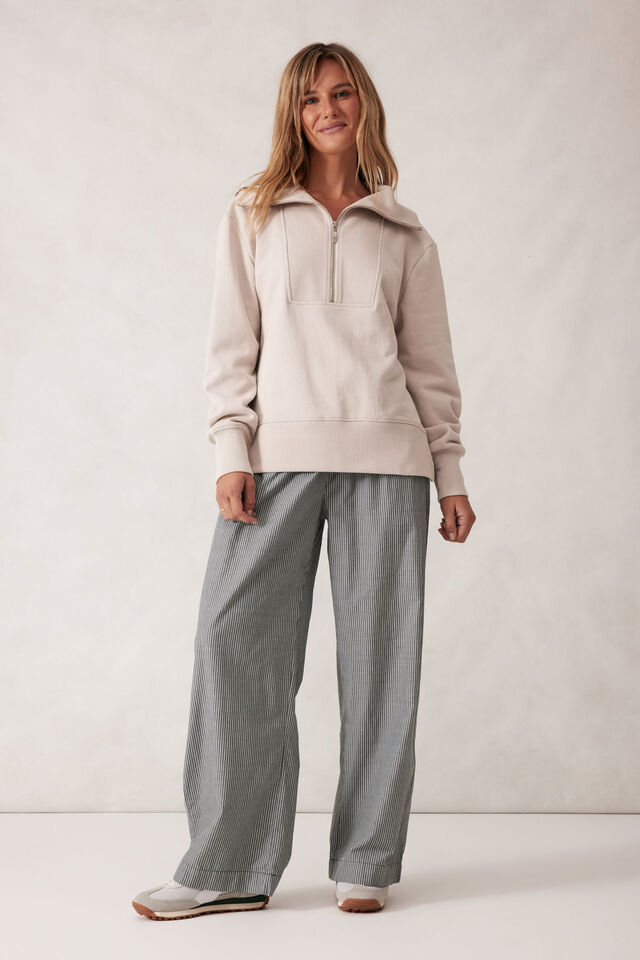 Isabella Half Zip Sweat, ALMOND