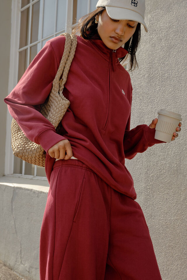 Bowie Barrel Leg Trackpant, BURGUNDY CONTRAST BUFF BIND